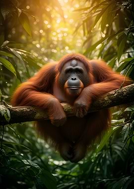 Orangutan resting on a branch