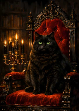 Black Cat Gothic Throne Dark Academia Luxury Painting