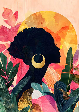 Silhouette of a Woman with Tropical Plants