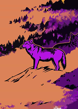 Purple Wolves in a Forest Landscape