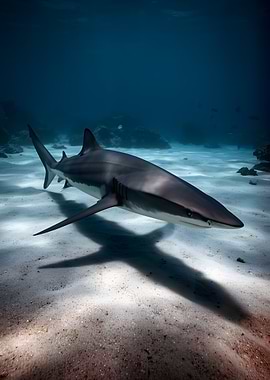 Shark swimming over sandy ocean floor