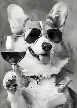 Cool Corgi with Wine and Sunglasses