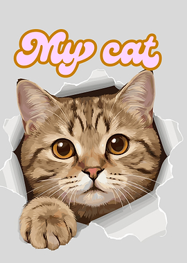 Cute Cat Peeking Through Paper