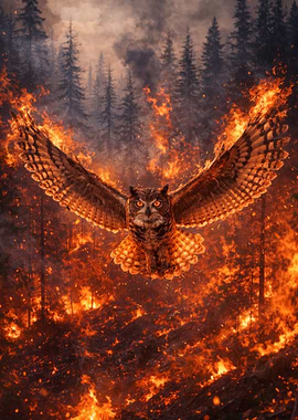Owl in a Forest Fire