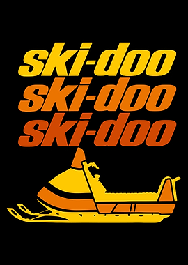 Ski-Doo Poster, Retro Snowmobile Wall Art, Yellow Orange Winter Adventure Print