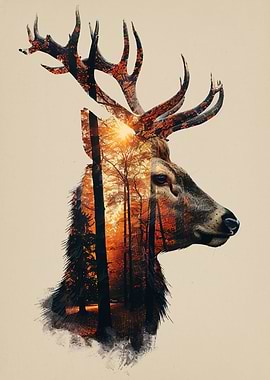 Double Exposure Deer in Forest