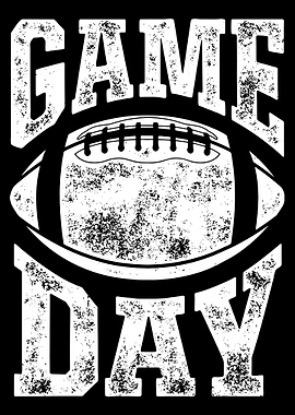 Game Day Football Poster, Vintage Sports Wall Art, Distressed Football Typography Print