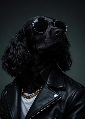 Cool Black Dog in Leather Jacket