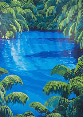 Tropical Lagoon with Palm Trees