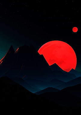 Red Moon Over Mountains
