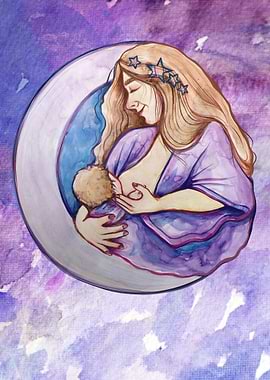 Mother and Child on Crescent Moon