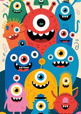 A Group of Colorful Cartoon Monsters