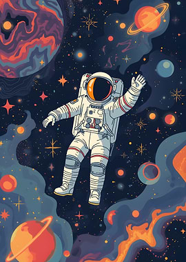 Astronaut in Colorful Space