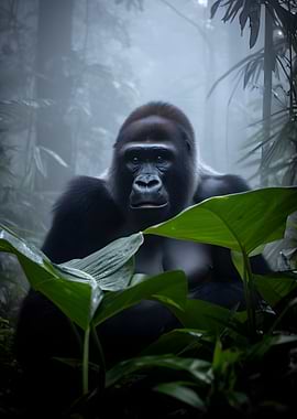 Gorilla in a Misty Jungle