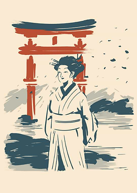 Geisha by Torii Gate