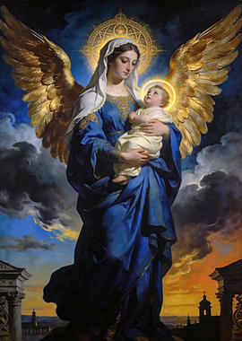 Madonna and Child with Angelic Wings