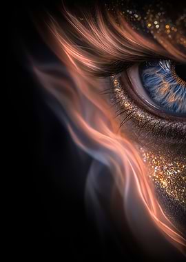 Close-up of a Fiery Eye with Glitter