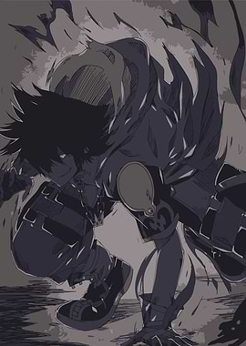 Anime character in dark armor