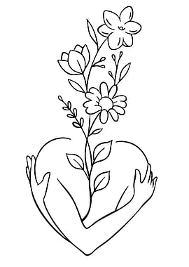 Heart Embraced by Flowers and Hands