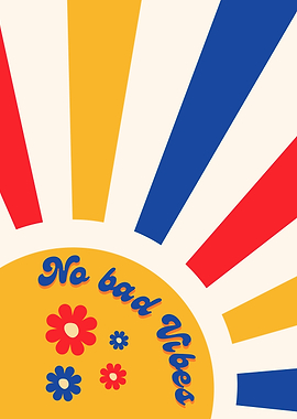 Retro Sun with 'No Bad Vibes' positive-energy quote
