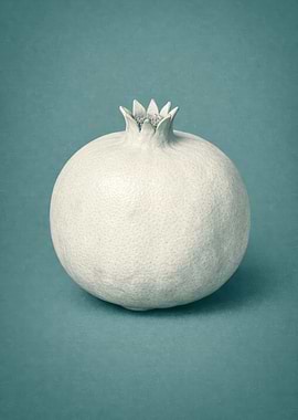 Single White Pomegranate on Teal Background