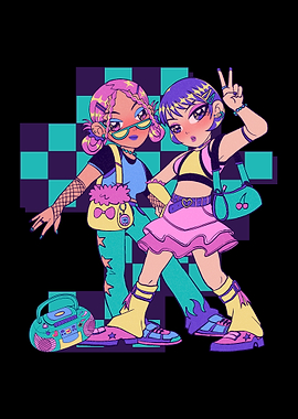 Anime Girls with Retro Boombox