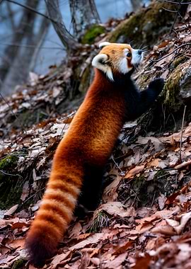 Red Panda Climbing Forest Floor