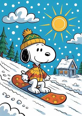 Snoopy Snowboarding in Winter