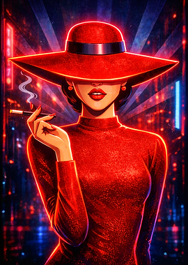 Woman in Red Hat Smoking