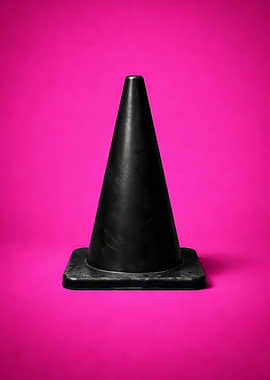 Black traffic cone on pink background