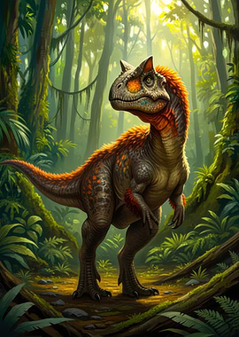 Carnotaurus Dinosaur in Lush Jungle