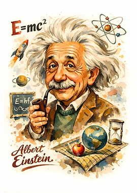 Albert Einstein Portrait with Scientific Symbols