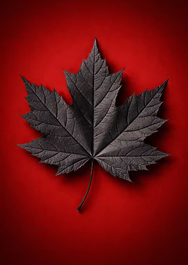 Black Maple Leaf on Red Background