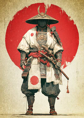 Samurai Warrior with Red Sun Background