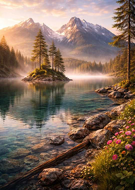 Serene Mountain Lake Sunrise