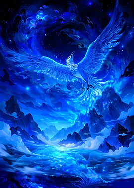 Blue Phoenix Over Mountains