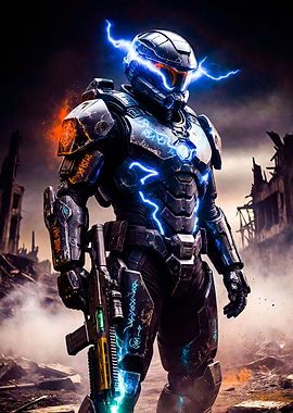 Cybernetic Soldier with Energy Weapon