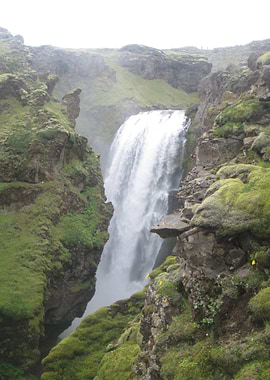 Majestic Waterfall in a Mossy Canyon