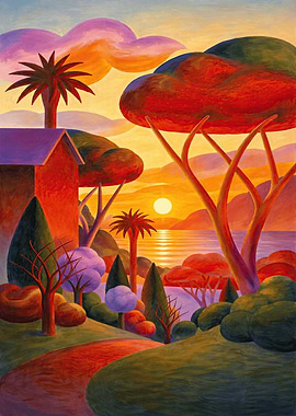 Vibrant Sunset Landscape Painting