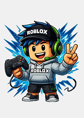 Roblox Gamer with Controller and Headphones