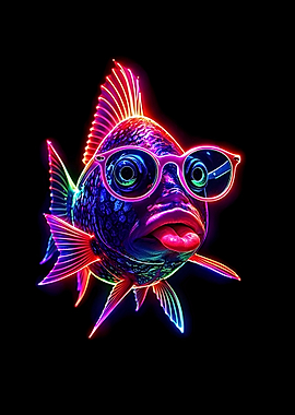 Neon Fish with Glasses