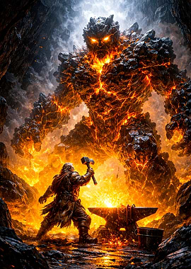 Blacksmith forging a lava giant