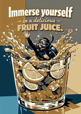 Diver Immersed in Fruit Juice