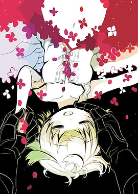 Anime couple with falling flowers