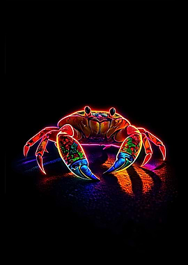 Neon Crab with Colorful Claws