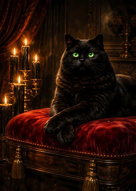 Black Cat Reclining Dark Academia Gothic Velvet Painting