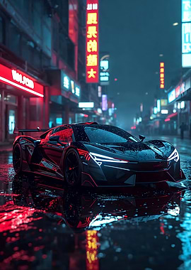 Futuristic Night Drive – Neon Cyberpunk Car Art