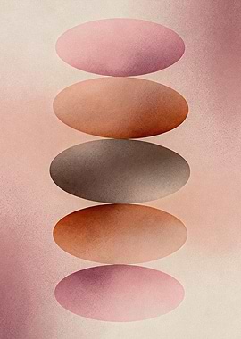 JAPANDI ZEN Rose Gold Balancing Stones Abstract Art