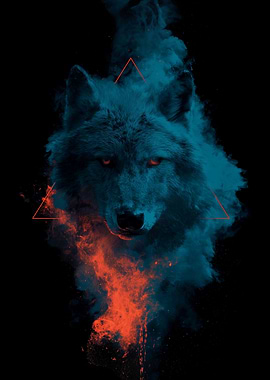 Mystical Wolf with Smoke and Fire