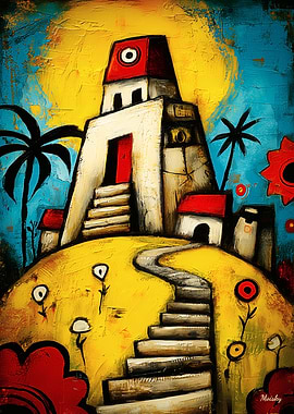 Abstract Mayan Temple Painting